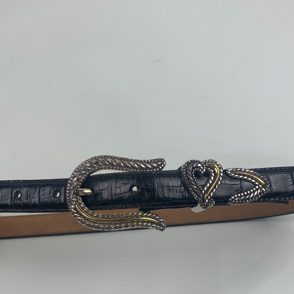 Vintage Brighton Classics Black leather Belt Dual-Tone Heart Buckle Size Small